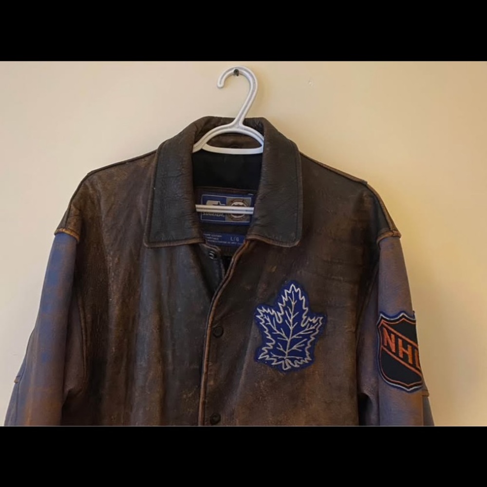 Vintage patina leather Starter NHL Varsity Jacket - Picture 3 of 9